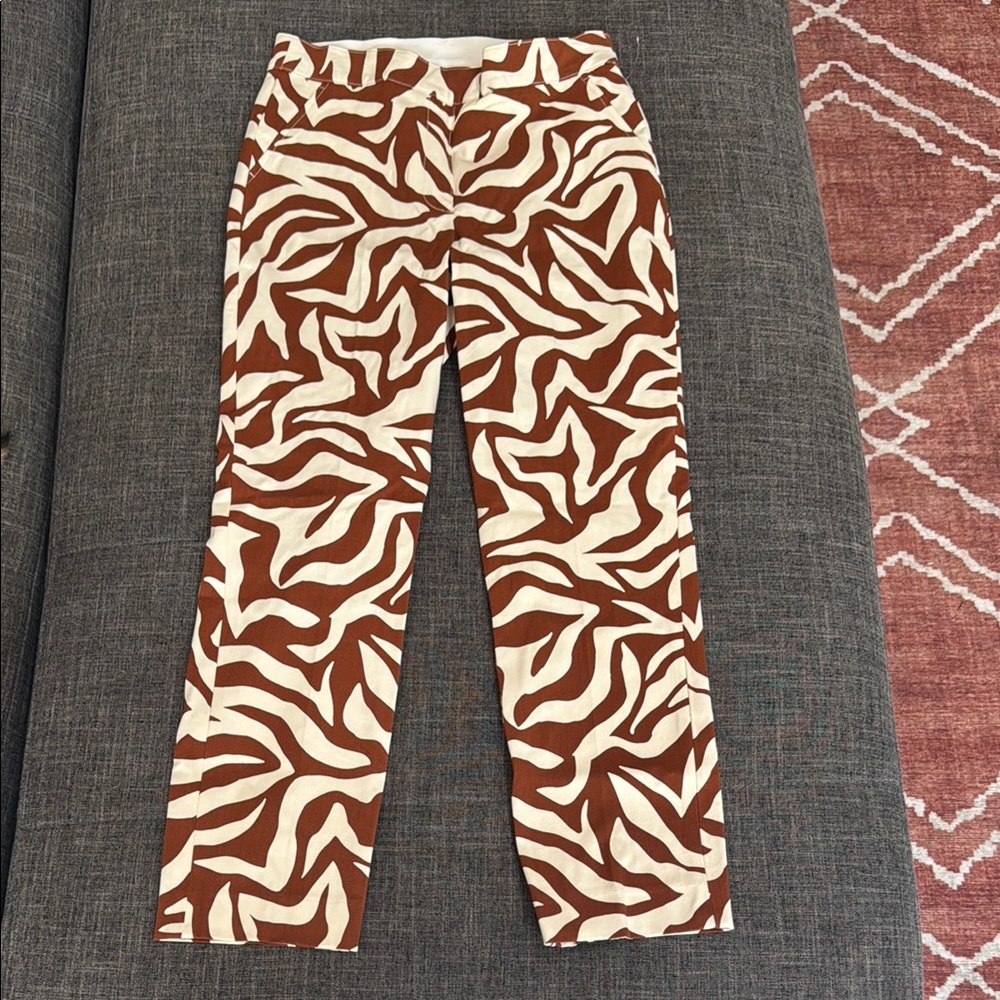 SPANX Zebra Print Stretch Pants Brown Cream Straight Leg NWOT - Picture 2 of 5